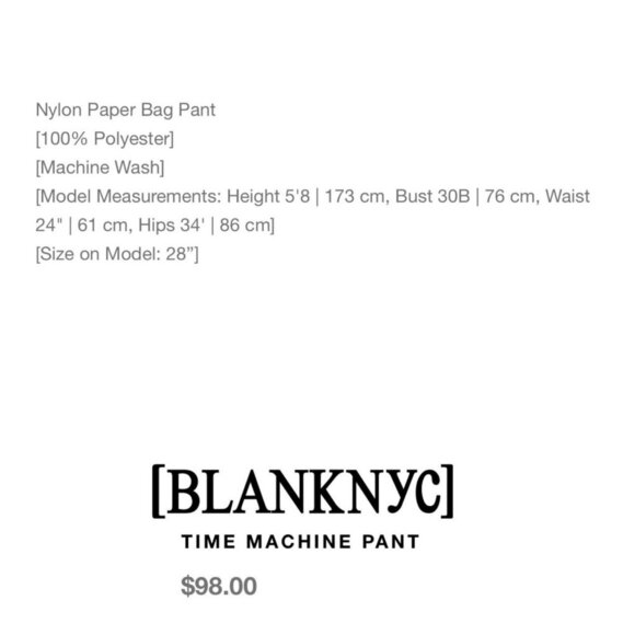 Blank‎ NYC Womens Size 26 Time Machine Black Nylon Paper Bag Pants Self Belt NWT - Picture 4 of 6